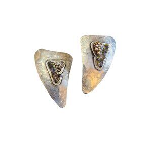 Signed Lilo 925 Sterling Artisan Pierced Earrings with Amethyst (A2181)